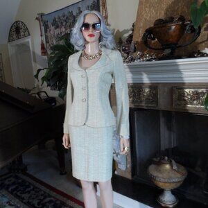 Moschino CheapandChic Yellow/Beige Tweed Skirt Suit Size US 8